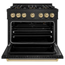 ZLINE Autograph 36-Inch Classic Gas Range with 6 DuoPro™ Burners and Gas Oven in Black Stainless Steel and Bronze Accents (PCGRBZ-36-CB)