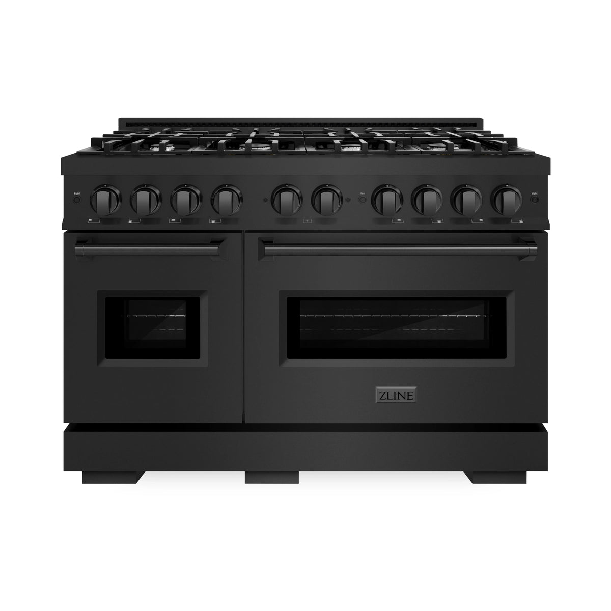 ZLINE 4-Piece Appliance Package - 48-Inch Classic Gas Range, Refrigerator, Dishwasher, and 24-Inch Microwave Drawer in Black Stainless Steel