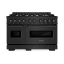 ZLINE 5-Piece Appliance Package - 48-Inch Classic Gas Range, Wall Mount Range Hood, 36-Inch French Door Refrigerator with Water Dispenser, Dishwasher, and 30-Inch Microwave Drawer in Black Stainless Steel