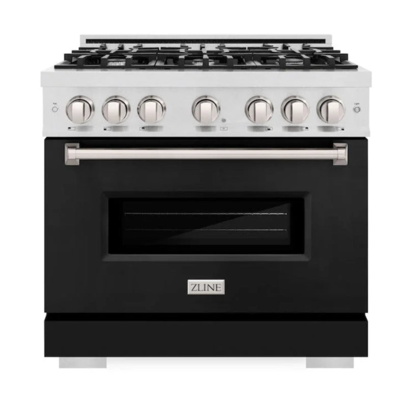 ZLINE Autograph Edition 36-Inch Classic Series Dual Fuel Range with 6 Gas Burner Cooktop and 5.2 Cu. Ft. Electric Convection Oven in DuraSnow Stainless Steel with Black Matte Door (CDRS-BLM-36)