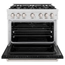 ZLINE Autograph Edition 36-Inch Classic Series Dual Fuel Range with 6 Gas Burner Cooktop and 5.2 Cu. Ft. Electric Convection Oven in Satin Stainless Steel with Black Matte Door (CDRS-BLM-36)