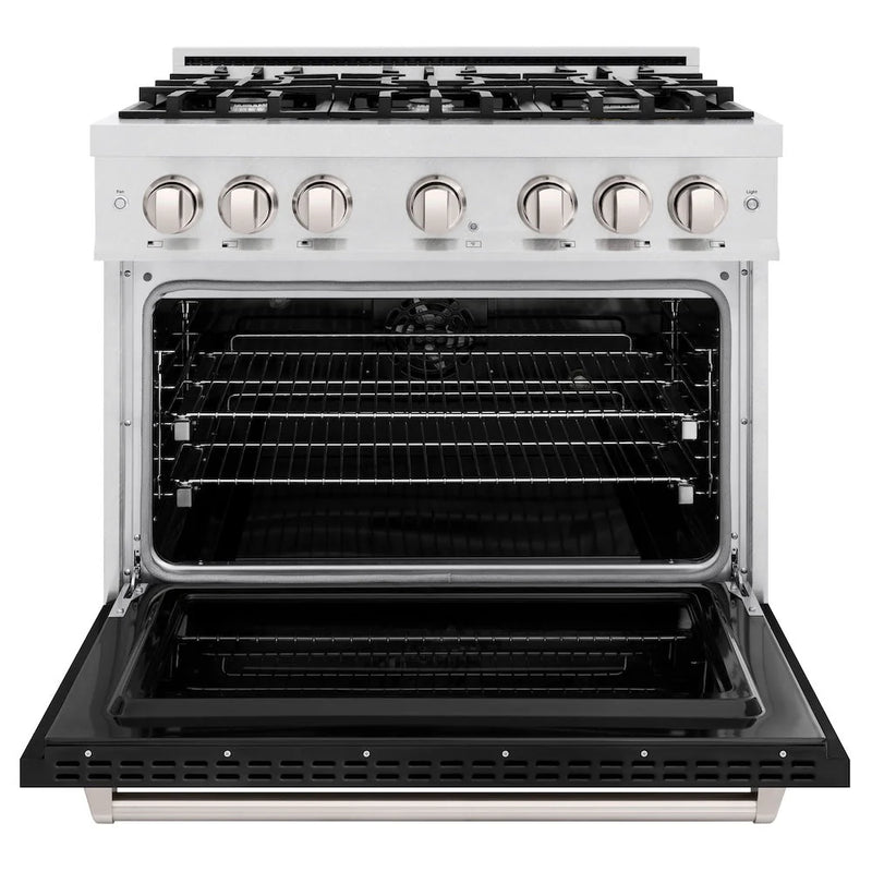 ZLINE Autograph Edition 36-Inch Classic Series Dual Fuel Range with 6 Gas Burner Cooktop and 5.2 Cu. Ft. Electric Convection Oven in DuraSnow Stainless Steel with Black Matte Door (CDRS-BLM-36)