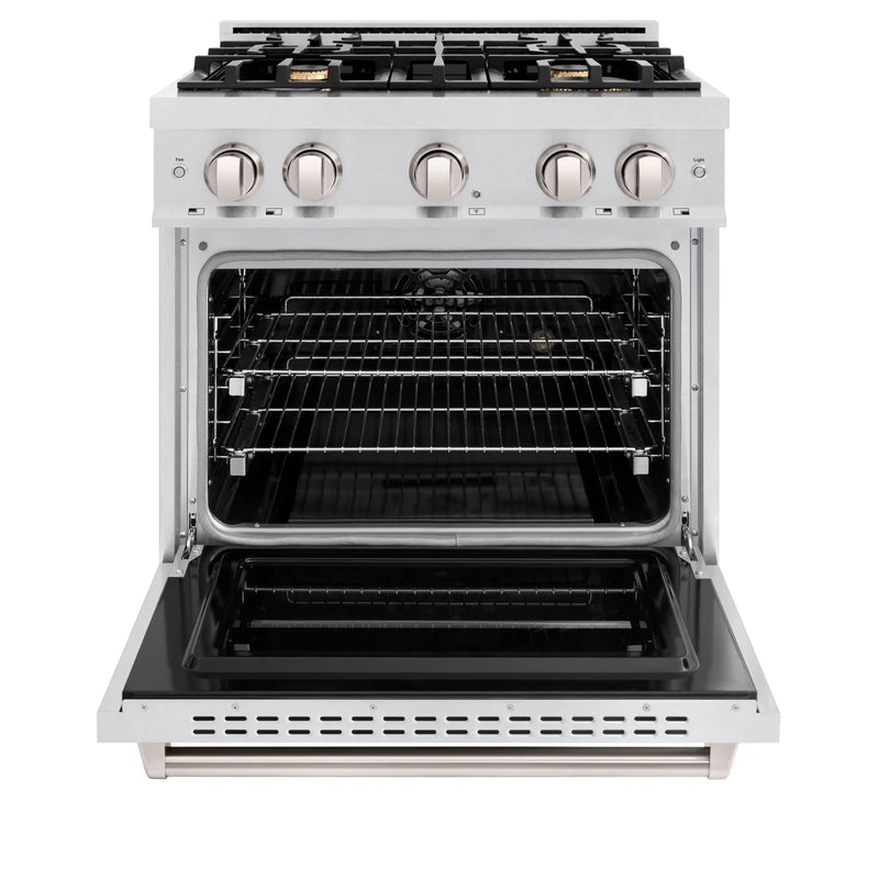 ZLINE 30-Inch Classic Series Dual Fuel Range with 4 Gas Burner Cooktop and 4.2 Cu. Ft. Electric Convection Oven in DuraSnow Stainless Steel with Brass Burners (CDRS-BR-30)