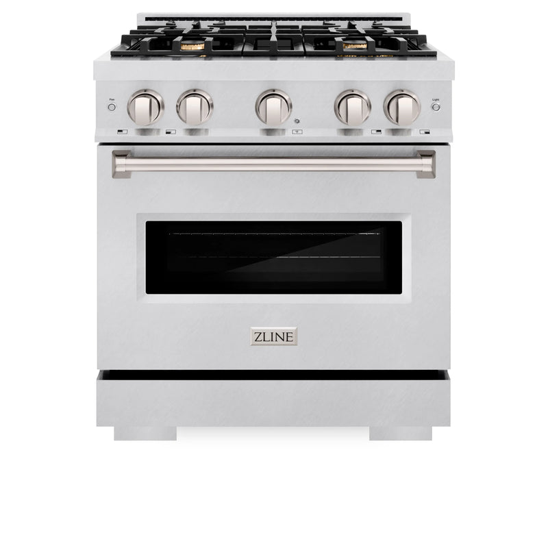 ZLINE 30-Inch Classic Series Dual Fuel Range with 4 Gas Burner Cooktop and 4.2 Cu. Ft. Electric Convection Oven in DuraSnow Stainless Steel with Brass Burners (CDRS-BR-30)