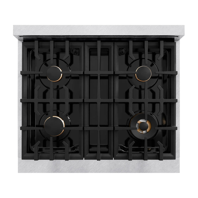 ZLINE 30-Inch Classic Series Dual Fuel Range with 4 Gas Burner Cooktop and 4.2 Cu. Ft. Electric Convection Oven in DuraSnow Stainless Steel with Brass Burners (CDRS-BR-30)