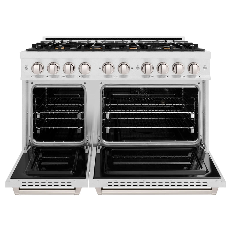 ZLINE 48-Inch Classic Series Dual Fuel Range with 8 Gas Burner Cooktop and 6.7 Cu. Ft. Electric Convection Oven in DuraSnow Stainless Steel with Brass Burners (CDRS-BR-48)