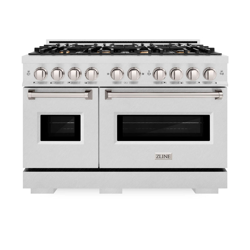 ZLINE 48-Inch Classic Series Dual Fuel Range with 8 Gas Burner Cooktop and 6.7 Cu. Ft. Electric Convection Oven in DuraSnow Stainless Steel with Brass Burners (CDRS-BR-48)