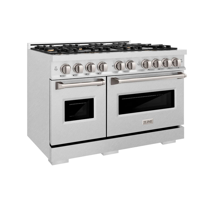 ZLINE 48-Inch Classic Series Dual Fuel Range with 8 Gas Burner Cooktop and 6.7 Cu. Ft. Electric Convection Oven in DuraSnow Stainless Steel with Brass Burners (CDRS-BR-48)