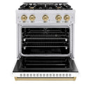 ZLINE Autograph Edition 30-Inch Classic Series Dual Fuel Range with 4 Gas Burner Cooktop and 4.2 Cu. Ft. Electric Convection Oven in Satin Stainless Steel with White Matte Door and Champagne Bronze Accents (CDRSZ-WM-30-CB)