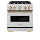 ZLINE Autograph Edition 30-Inch Classic Series Dual Fuel Range with 4 Gas Burner Cooktop and 4.2 Cu. Ft. Electric Convection Oven in Satin Stainless Steel with Champagne Bronze Accents (CDRSZ-30-CB)