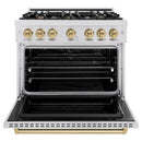 ZLINE Autograph Edition 36-Inch Classic Series Dual Fuel Range with 6 Gas Burner Cooktop and 5.2 Cu. Ft. Electric Convection Oven in Satin Stainless Steel with Champagne Bronze (CDRSZ-36-CB)