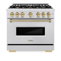 ZLINE Autograph Edition 36-Inch Classic Series Dual Fuel Range with 6 Gas Burner Cooktop and 5.2 Cu. Ft. Electric Convection Oven in Satin Stainless Steel with Champagne Bronze (CDRSZ-36-CB)