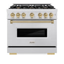 ZLINE Autograph Edition 36-Inch Classic Series Dual Fuel Range with 6 Gas Burner Cooktop and 5.2 Cu. Ft. Electric Convection Oven in Satin Stainless Steel with Champagne Bronze (CDRSZ-36-CB)