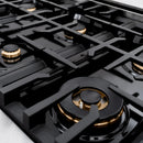 ZLINE Autograph Edition 36-Inch Classic Series Dual Fuel Range with 6 Gas Burner Cooktop and 5.2 Cu. Ft Electric Convection Oven in Satin Stainless Steel with Black Matte Door and Champagne Bronze Accents (CDRSZ-BLM-36-CB)