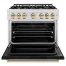 ZLINE Autograph Edition 36-Inch Classic Series Dual Fuel Range with 6 Gas Burner Cooktop and 5.2 Cu. Ft Electric Convection Oven in Satin Stainless Steel with Black Matte Door and Champagne Bronze Accents (CDRSZ-BLM-36-CB)