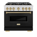 ZLINE Autograph Edition 36-Inch Classic Series Dual Fuel Range with 6 Gas Burner Cooktop and 5.2 Cu. Ft Electric Convection Oven in Satin Stainless Steel with Black Matte Door and Champagne Bronze Accents (CDRSZ-BLM-36-CB)