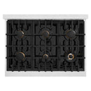 ZLINE Autograph Edition 36-Inch Classic Series Dual Fuel Range with 6 Gas Burner Cooktop and 5.2 Cu. Ft Electric Convection Oven in Satin Stainless Steel with Black Matte Door and Champagne Bronze Accents (CDRSZ-BLM-36-CB)