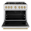 ZLINE Autograph Edition Classic Series 36-Inch Dual Fuel Range in Satin Stainless Steel with White Matte and Champagne Bronze (CDRSZ-WM-36-CB)