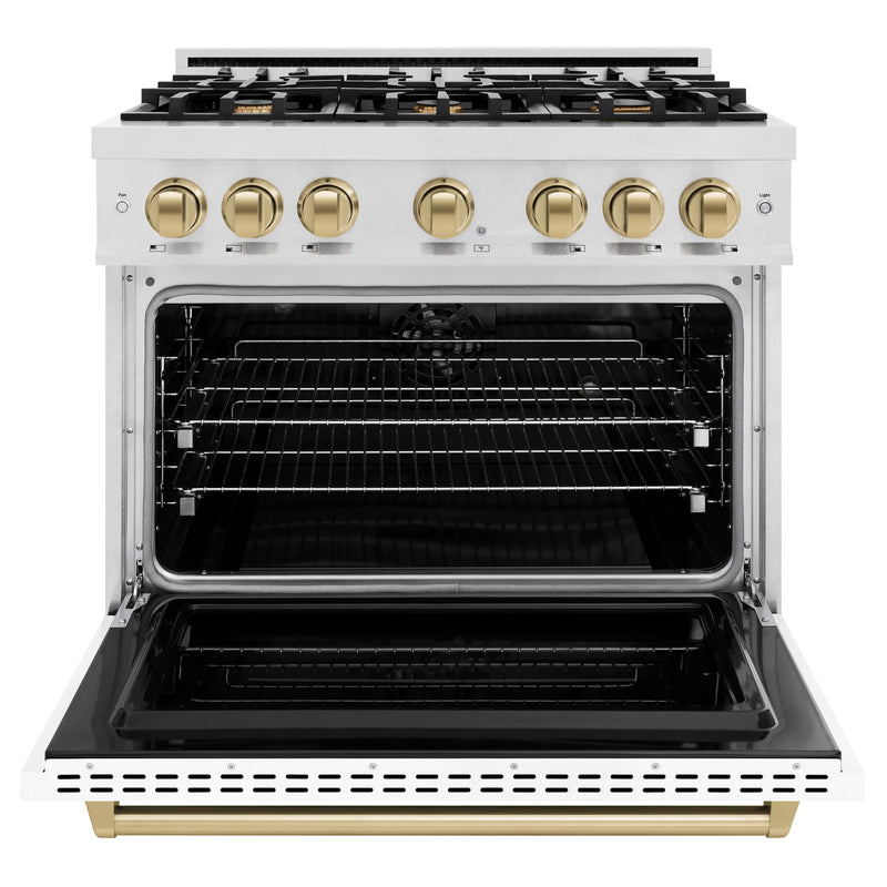 ZLINE Autograph Edition Classic Series 36-Inch Dual Fuel Range in DuraSnow Stainless Steel with White Matte and Champagne Bronze (CDRSZ-WM-36-CB)