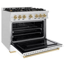 ZLINE Autograph Edition Classic Series 36-Inch Dual Fuel Range in Satin Stainless Steel with White Matte and Champagne Bronze (CDRSZ-WM-36-CB)