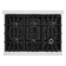 ZLINE Autograph Edition Classic Series 36-Inch Dual Fuel Range in Satin Stainless Steel with White Matte and Champagne Bronze (CDRSZ-WM-36-CB)