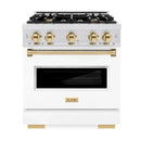 ZLINE Autograph Edition 30-Inch Classic Series Dual Fuel Range with 4 Gas Burner Cooktop and 4.2 Cu. Ft. Electric Convection Oven in Satin Stainless Steel with White Matte Door and Polished Gold Accents (CDRSZ-WM-30-G)