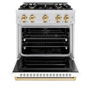 ZLINE Autograph Edition 30-Inch Classic Series Dual Fuel Range with 4 Gas Burner Cooktop and 4.2 Cu. Ft. Electric Convection Oven in Satin Stainless Steel with White Matte Door and Polished Gold Accents (CDRSZ-WM-30-G)