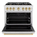 ZLINE Autograph Edition 36-Inch Classic Series Dual Fuel Range in Satin Stainless Steel with White Matte and Gold (CDRSZ-WM-36-G)