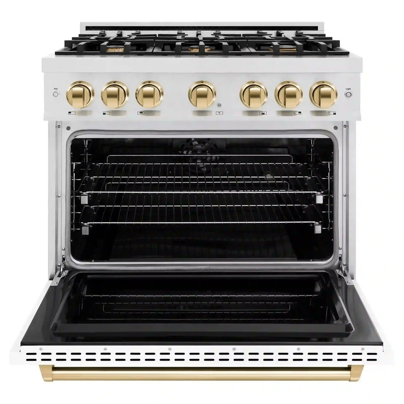 ZLINE Autograph Edition 36-Inch Classic Series Dual Fuel Range in DuraSnow Stainless Steel with White Matte and Gold (CDRSZ-WM-36-G)