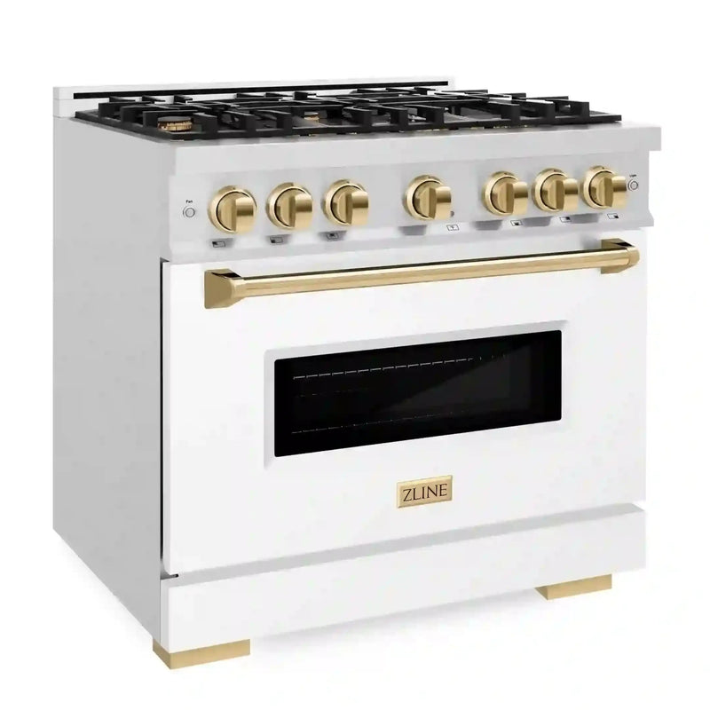 ZLINE Autograph Edition 36-Inch Classic Series Dual Fuel Range in DuraSnow Stainless Steel with White Matte and Gold (CDRSZ-WM-36-G)