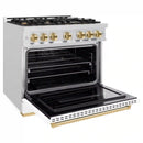 ZLINE Autograph Edition 36-Inch Classic Series Dual Fuel Range in Satin Stainless Steel with White Matte and Gold (CDRSZ-WM-36-G)