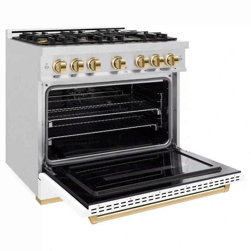 ZLINE Autograph Edition 36-Inch Classic Series Dual Fuel Range in DuraSnow Stainless Steel with White Matte and Gold (CDRSZ-WM-36-G)