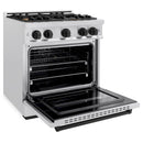 ZLINE Autograph Edition 30-Inch Classic Series Dual Fuel Range with 4 Gas Burner Cooktop and 4.2 Cu. Ft. Electric Convection Oven in Satin Stainless Steel with Matte Black Accents (CDRSZ-30-MB)