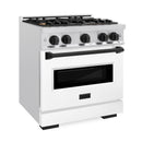 ZLINE Autograph Edition 30-Inch Classic Series Dual Fuel Range with 4 Gas Burner Cooktop and 4.2 Cu. Ft. Electric Convection Oven in Satin Stainless Steel with White Matte Door and Matte Black Accents (CDRSZ-WM-30-MB)