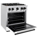 ZLINE Autograph Edition 30-Inch Classic Series Dual Fuel Range with 4 Gas Burner Cooktop and 4.2 Cu. Ft. Electric Convection Oven in Satin Stainless Steel with White Matte Door and Matte Black Accents (CDRSZ-WM-30-MB)