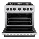 ZLINE Autograph Edition 36-Inch Classic Series Dual Fuel Range in Satin Stainless Steel with White Matte and Matte Black (CDRSZ-WM-36-MB)