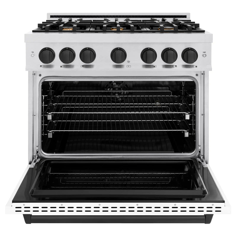 ZLINE Autograph Edition 36-Inch Classic Series Dual Fuel Range in DuraSnow Stainless Steel with White Matte and Matte Black (CDRSZ-WM-36-MB)