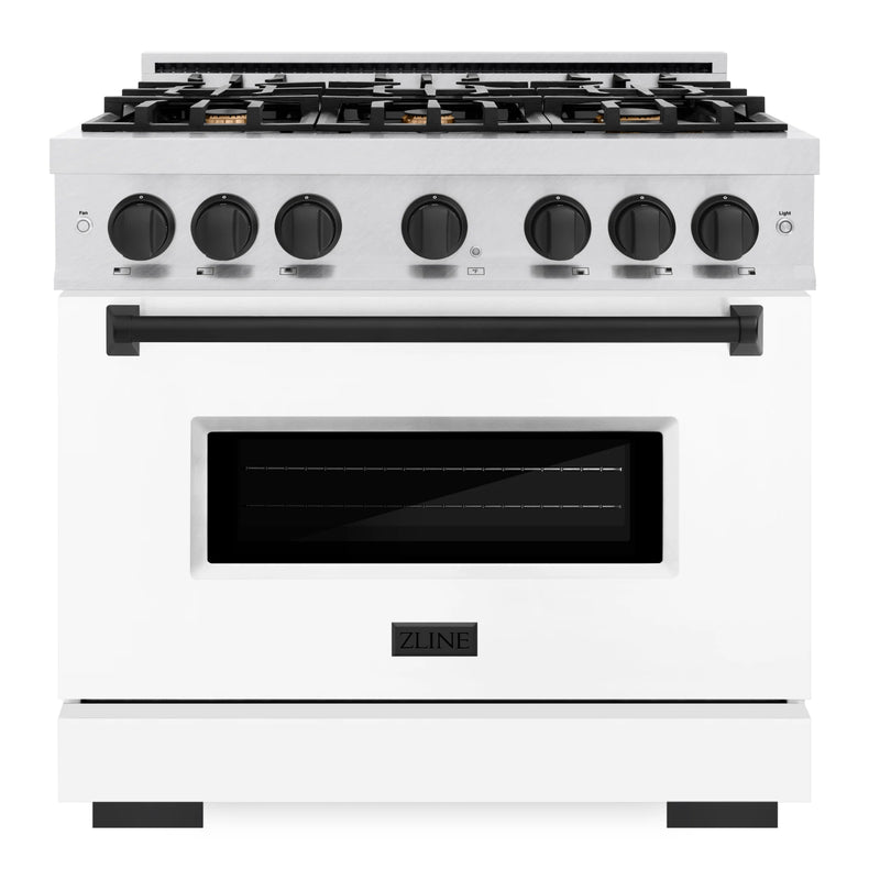 ZLINE Autograph Edition 36-Inch Classic Series Dual Fuel Range in DuraSnow Stainless Steel with White Matte and Matte Black (CDRSZ-WM-36-MB)