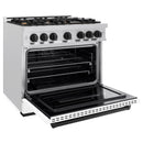 ZLINE Autograph Edition 36-Inch Classic Series Dual Fuel Range in Satin Stainless Steel with White Matte and Matte Black (CDRSZ-WM-36-MB)