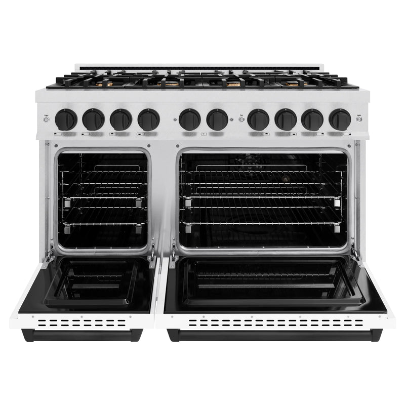 ZLINE Autograph Edition 48-Inch  Classic Series Dual Fuel Range in DuraSnow Stainless Steel with White Matte Door and Matte Black (CDRSZ-WM-48-MB)