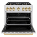 ZLINE Autograph Edition 36-Inch Classic Series Dual Fuel Range with 6 Gas Burner Cooktop and 5.2 Cu. Ft. Electric Convection Oven in Satin Stainless Steel with Gold (CDRSZ-36-G)
