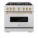 ZLINE Autograph Edition 36-Inch Classic Series Dual Fuel Range with 6 Gas Burner Cooktop and 5.2 Cu. Ft. Electric Convection Oven in Satin Stainless Steel with Gold (CDRSZ-36-G)