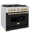 ZLINE Autograph Edition 36-Inch Classic Series Dual Fuel Range with 6 Gas Burner Cooktop and 5.2 Cu. Ft. Electric Convection Oven in Satin Stainless Steel with Black Matte Door and Polished Gold Accents (CDRSZ-BLM-36-G)