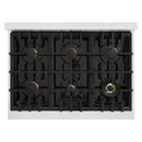 ZLINE Autograph Edition 36-Inch Classic Series Dual Fuel Range with 6 Gas Burner Cooktop and 5.2 Cu. Ft. Electric Convection Oven in Satin Stainless Steel with Black Matte Door and Polished Gold Accents (CDRSZ-BLM-36-G)
