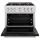 ZLINE Autograph Edition 36-Inch Classic Series Gas Range with 6 Burner Cooktop and 5.2 Cu. Ft. Convection Oven in Satin Stainless Steel with Black Matte (CGRS-BLM-36)
