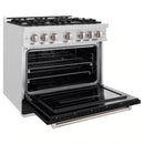 ZLINE Autograph Edition 36-Inch Classic Series Gas Range with 6 Burner Cooktop and 5.2 Cu. Ft. Convection Oven in Satin Stainless Steel with Black Matte (CGRS-BLM-36)
