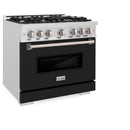 ZLINE Autograph Edition 36-Inch Classic Series Gas Range with 6 Burner Cooktop and 5.2 Cu. Ft. Convection Oven in Satin Stainless Steel with Black Matte (CGRS-BLM-36)