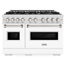 ZLINE 48-Inch Classic Series Gas Range with 8 Gas Burner Cooktop and 6.7 Cu. Ft. Gas Convection Oven  in Satin Stainless Steel with White Matte Doors (CGRS-WM-48)