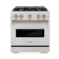 ZLINE Autograph Edition 30-Inch Classic Series Gas Range with 4 Gas Burner Cooktop and 4.2 Cu. Ft. Gas Convection Oven  in Satin Stainless Steel and Champagne Bronze Accents (CGRSZ-30-CB)