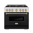 ZLINE 36-Inch Autograph Gas Range with 6 Burner Cooktop and 5.2 Cu. Ft. Convection Oven in Satin Stainless Steel with Black Matte Door and Champagne Bronze Accents (CGRSZ-BLM-36-CB)